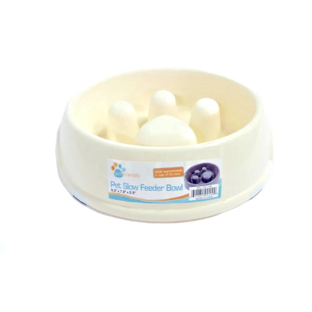 NEW 9” Slow Feeder Dog Bowl 2 Cup Capacity Cream, 2 Bowls